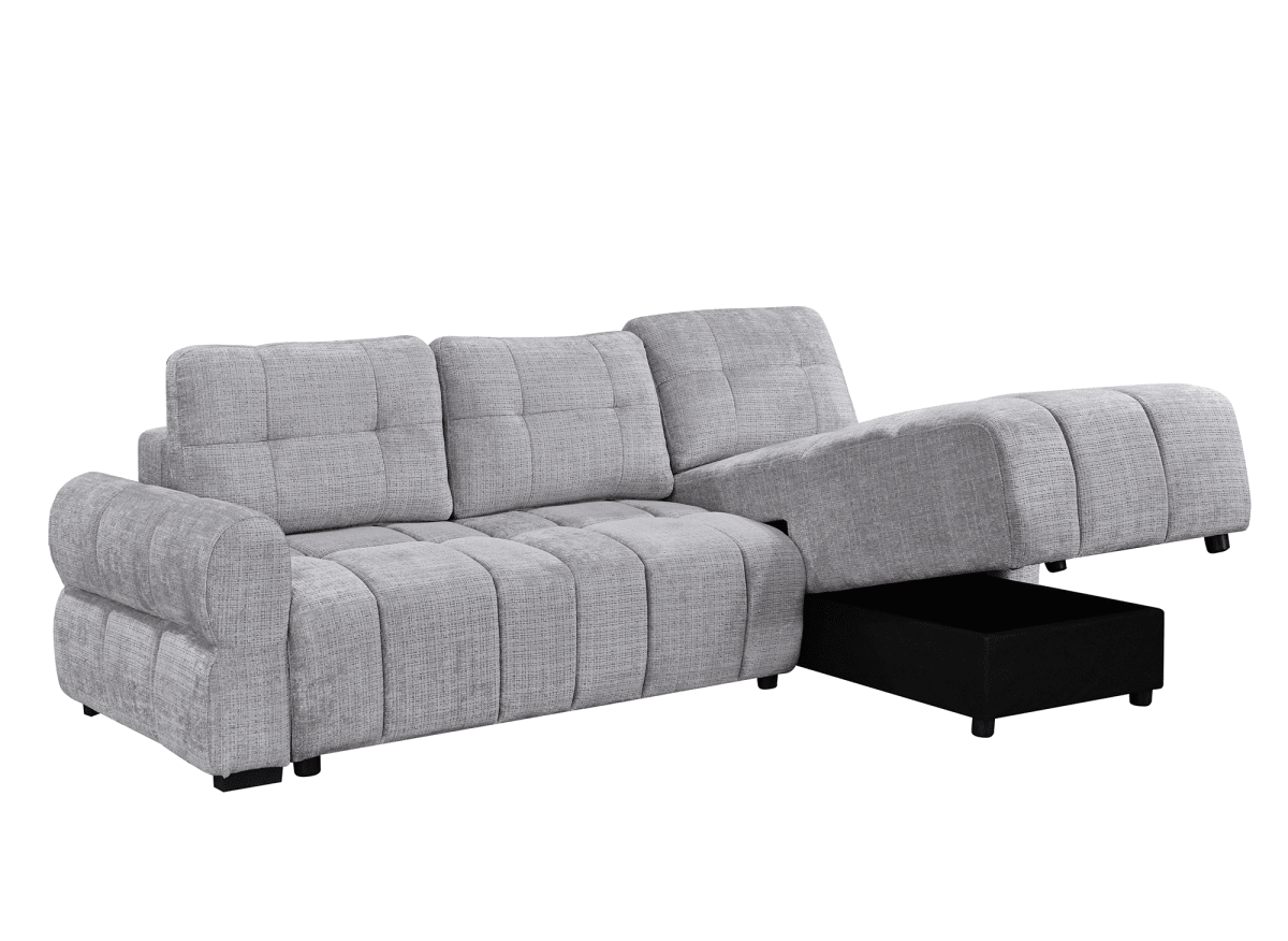 Canapé d'angle convertible avec coffre en velours chiné gris MAHLONE - Angle droit
