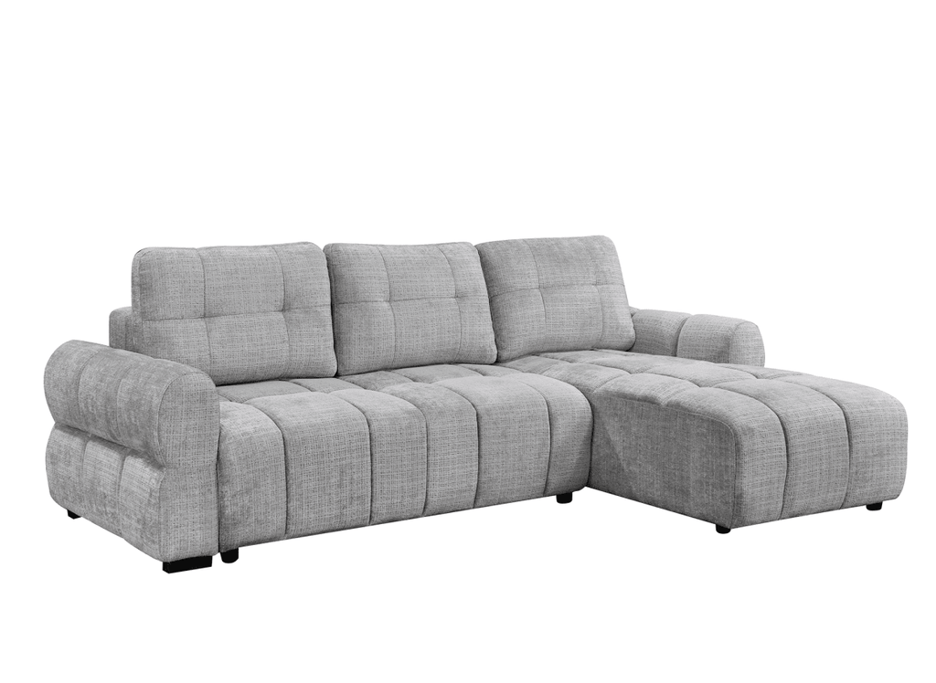 Canapé d'angle convertible avec coffre en velours chiné gris MAHLONE - Angle droit