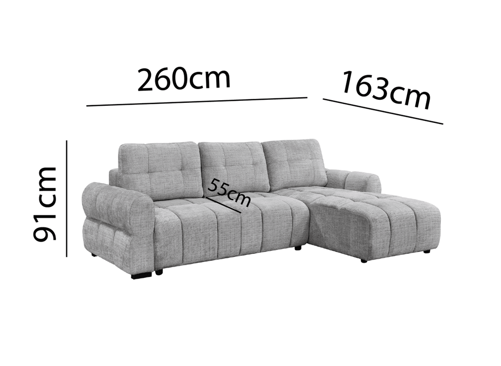 Canapé d'angle convertible avec coffre en velours chiné gris MAHLONE - Angle droit