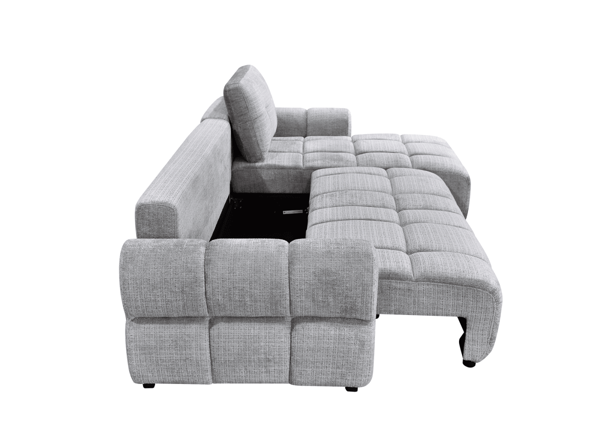 Canapé d'angle convertible avec coffre en velours chiné gris MAHLONE - Angle droit