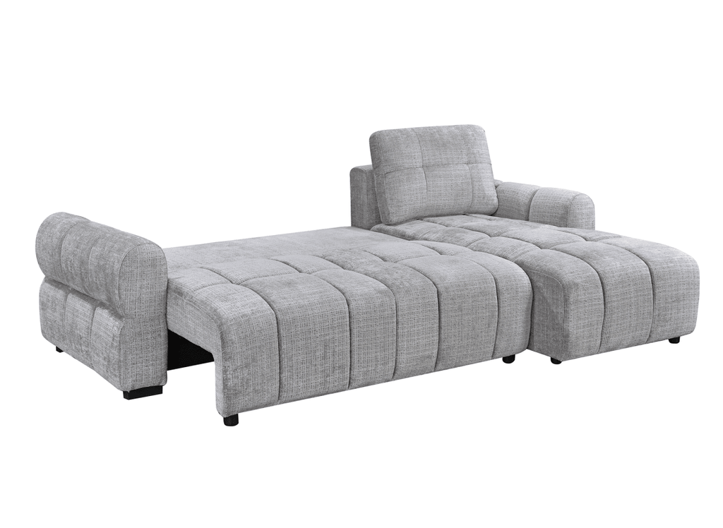 Canapé d'angle convertible avec coffre en velours chiné gris MAHLONE - Angle droit