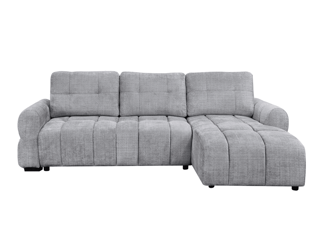Canapé d'angle convertible avec coffre en velours chiné gris MAHLONE - Angle droit