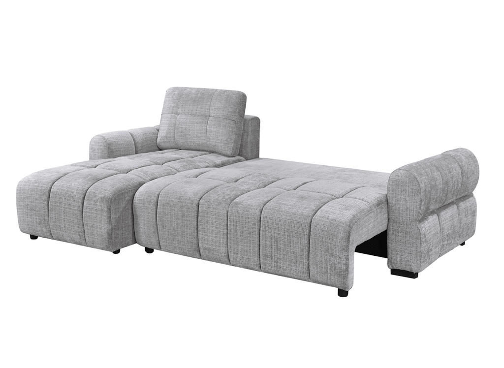 Canapé d'angle convertible avec coffre en velours chiné gris MAHLONE - Angle gauche