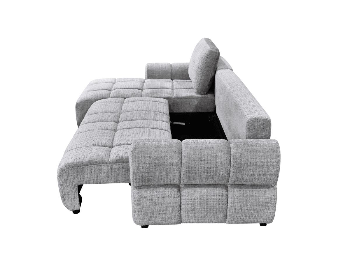 Canapé d'angle convertible avec coffre en velours chiné gris MAHLONE - Angle gauche