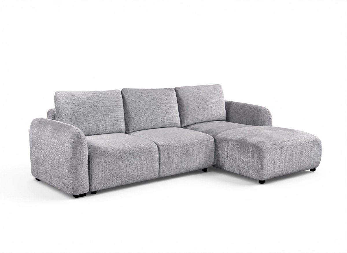 Canapé d'angle convertible avec coffre en velours chiné gris MARLA - Angle droit