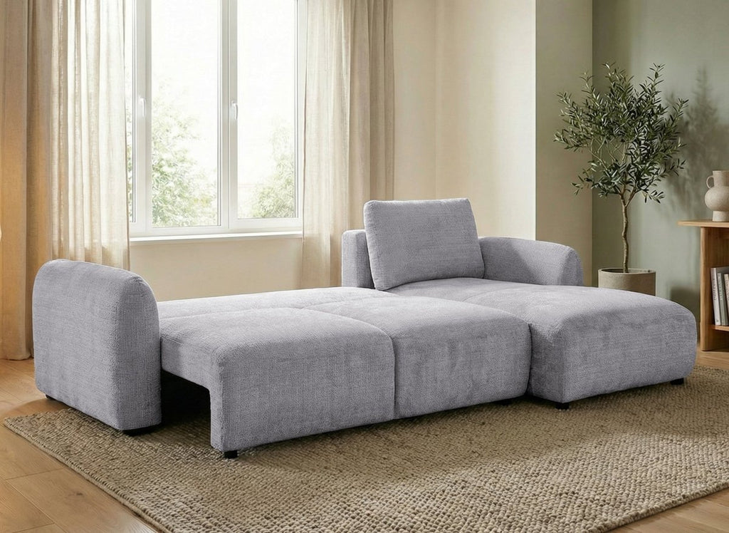 Canapé d'angle convertible avec coffre en velours chiné gris MARLA - Angle droit