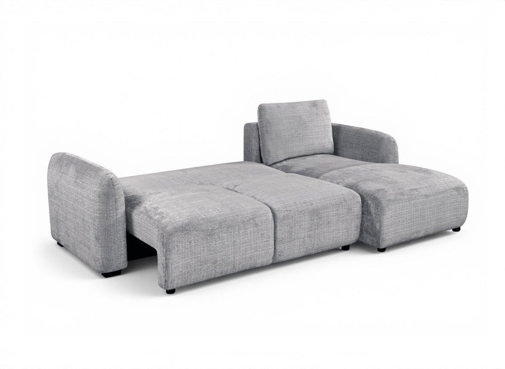 Canapé d'angle convertible avec coffre en velours chiné gris MARLA - Angle droit