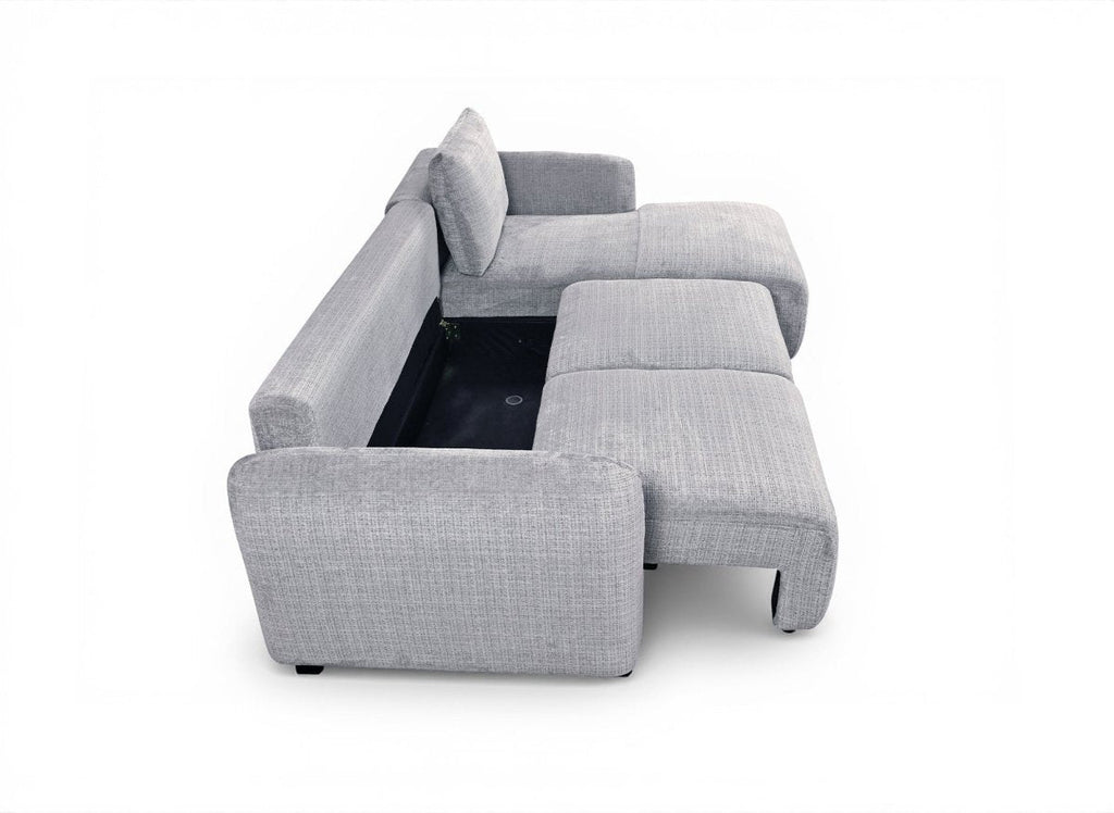 Canapé d'angle convertible avec coffre en velours chiné gris MARLA - Angle droit