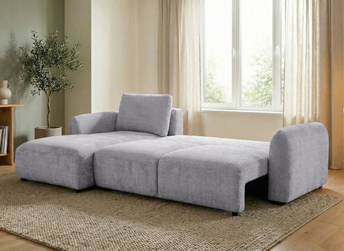 Canapé d'angle convertible avec coffre en velours chiné gris MARLA - Angle gauche