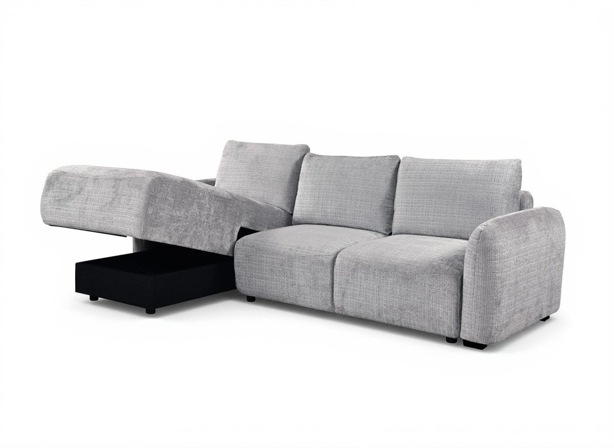 Canapé d'angle convertible avec coffre en velours chiné gris MARLA - Angle gauche