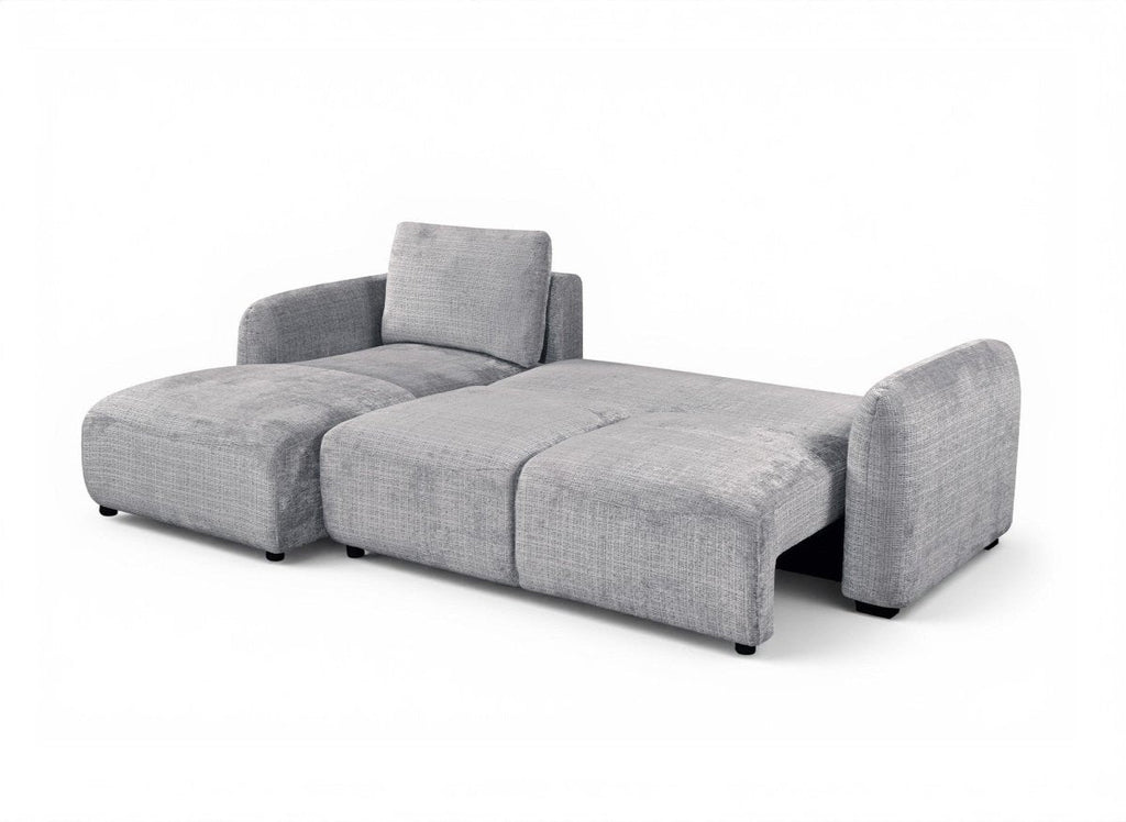 Canapé d'angle convertible avec coffre en velours chiné gris MARLA - Angle gauche