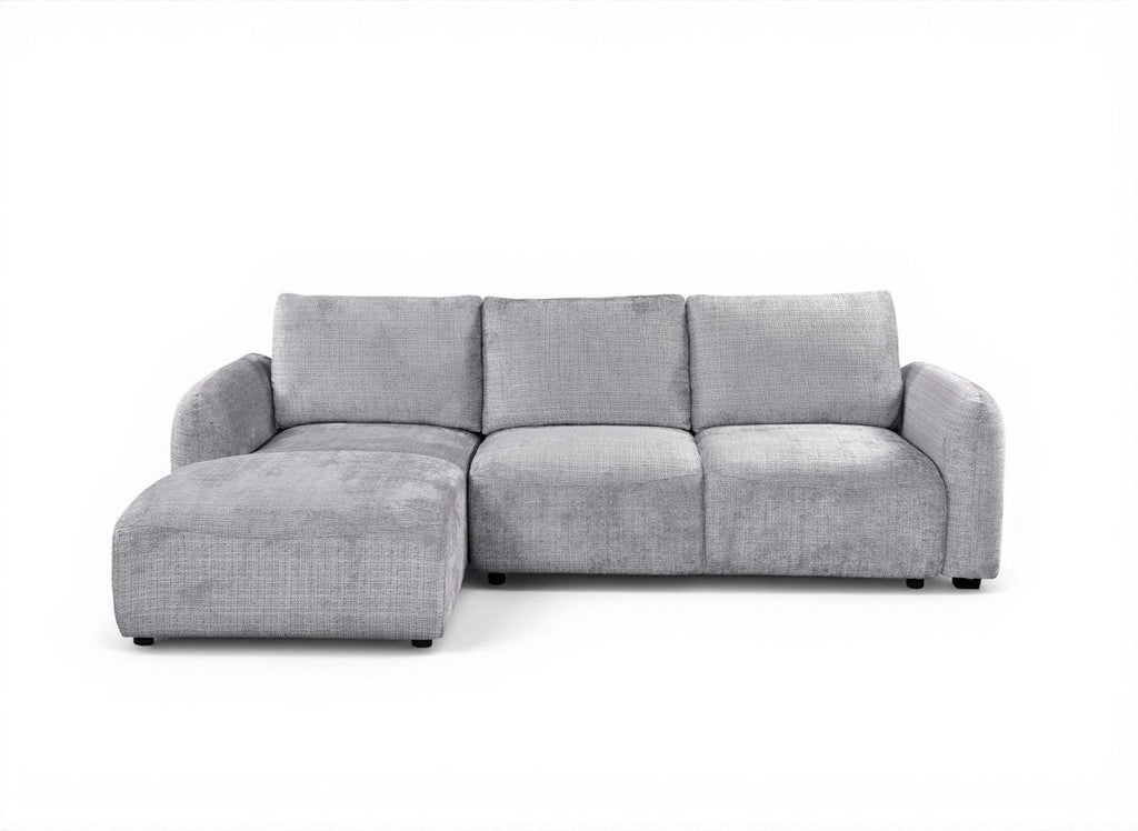 Canapé d'angle convertible avec coffre en velours chiné gris MARLA - Angle gauche