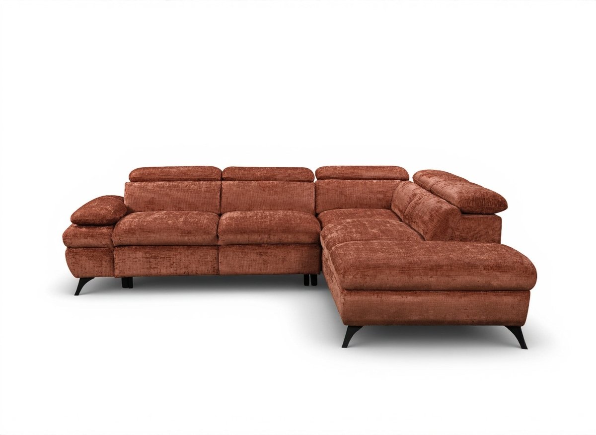 Canapé d'angle convertible avec coffre en velours chiné terracotta LUFY - Angle droit