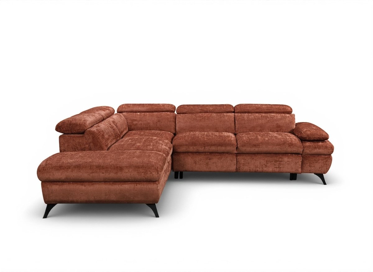 Canapé d'angle convertible avec coffre en velours chiné terracotta LUFY - Angle gauche
