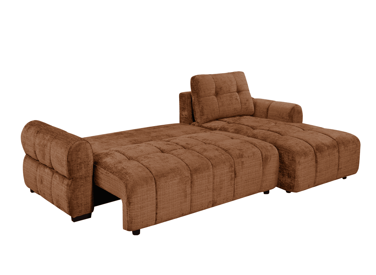 Canapé d'angle convertible avec coffre en velours chiné terracotta MAHLONE - Angle droit