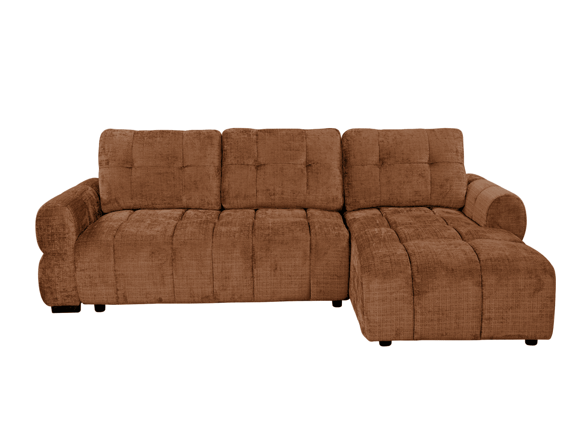Canapé d'angle convertible avec coffre en velours chiné terracotta MAHLONE - Angle droit