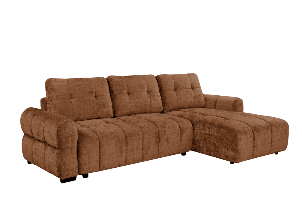 Canapé d'angle convertible avec coffre en velours chiné terracotta MAHLONE - Angle droit