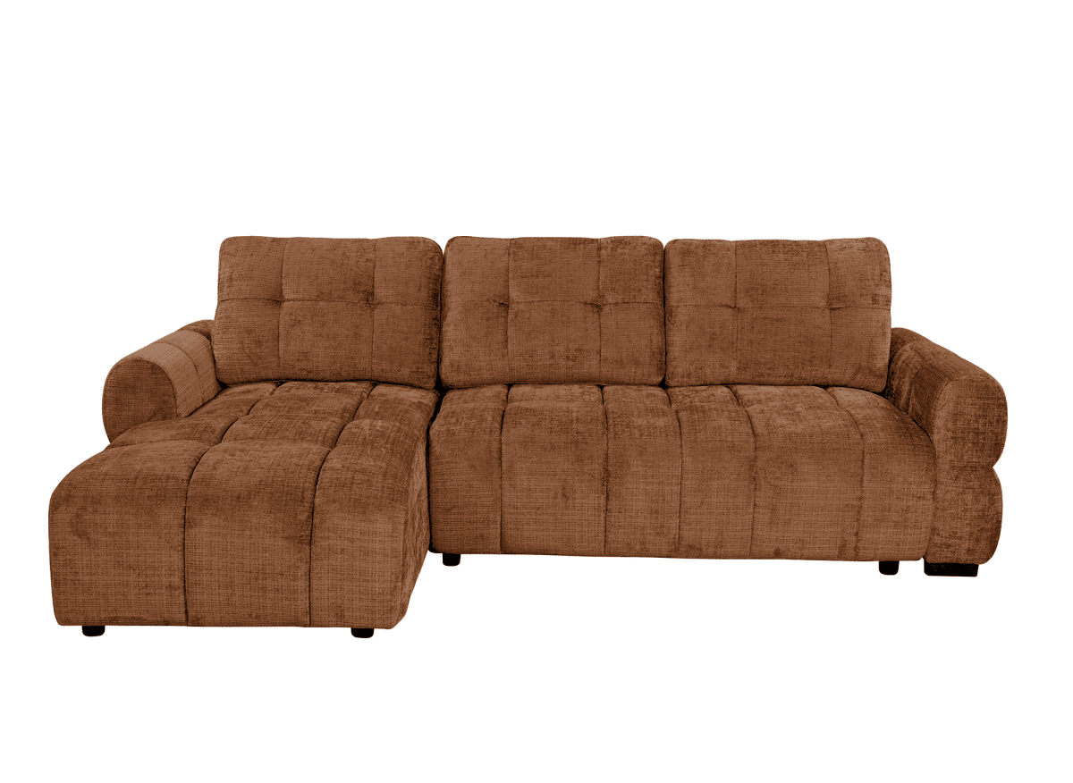 Canapé d'angle convertible avec coffre en velours chiné terracotta MAHLONE - Angle gauche