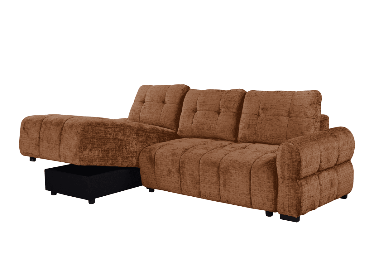 Canapé d'angle convertible avec coffre en velours chiné terracotta MAHLONE - Angle gauche