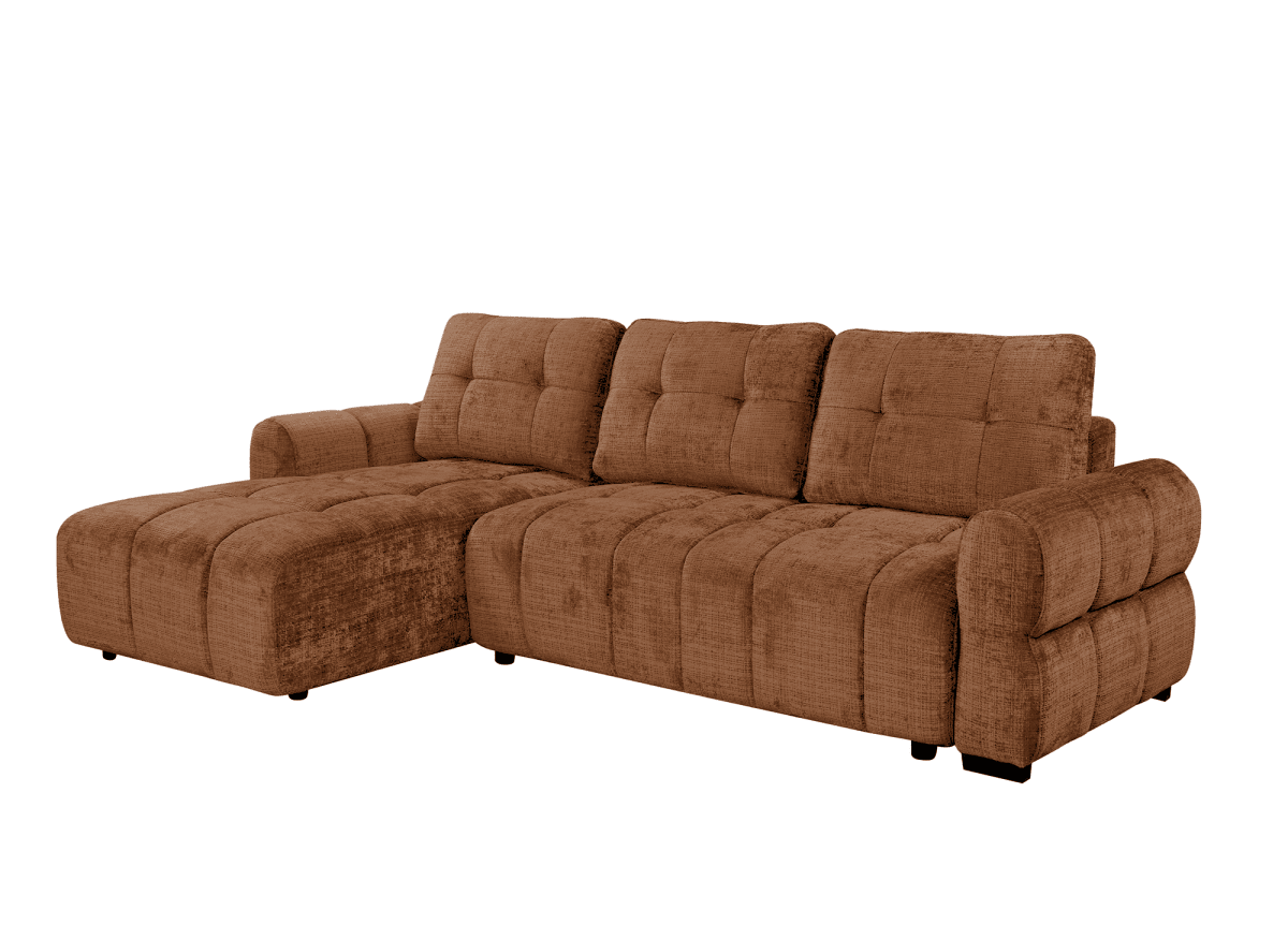 Canapé d'angle convertible avec coffre en velours chiné terracotta MAHLONE - Angle gauche