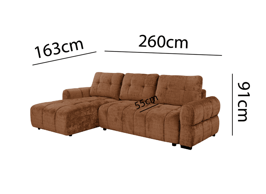 Canapé d'angle convertible avec coffre en velours chiné terracotta MAHLONE - Angle gauche