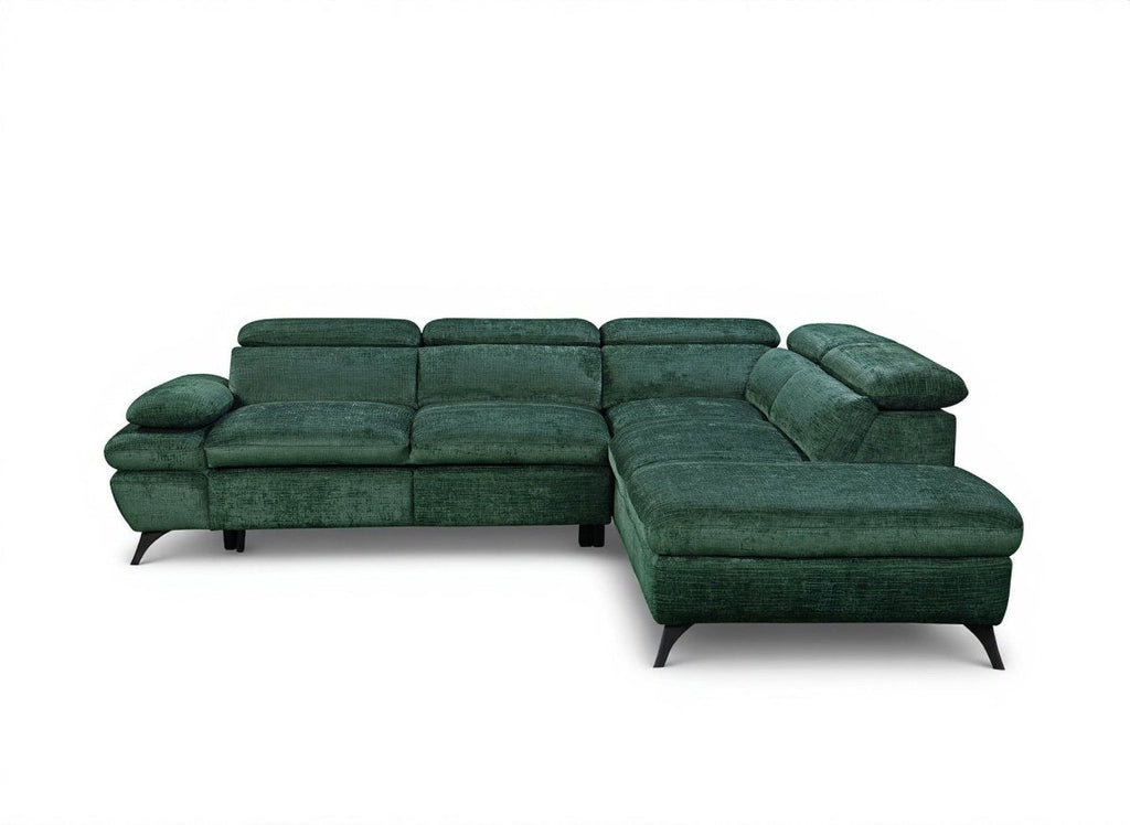 Canapé d'angle convertible avec coffre en velours chiné vert LUFY - Angle droit