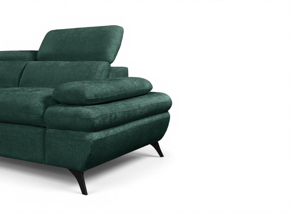 Canapé d'angle convertible avec coffre en velours chiné vert LUFY - Angle gauche