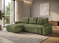 Canapé d'angle convertible avec coffre en velours chiné vert olive MAHLONE - Angle gauche