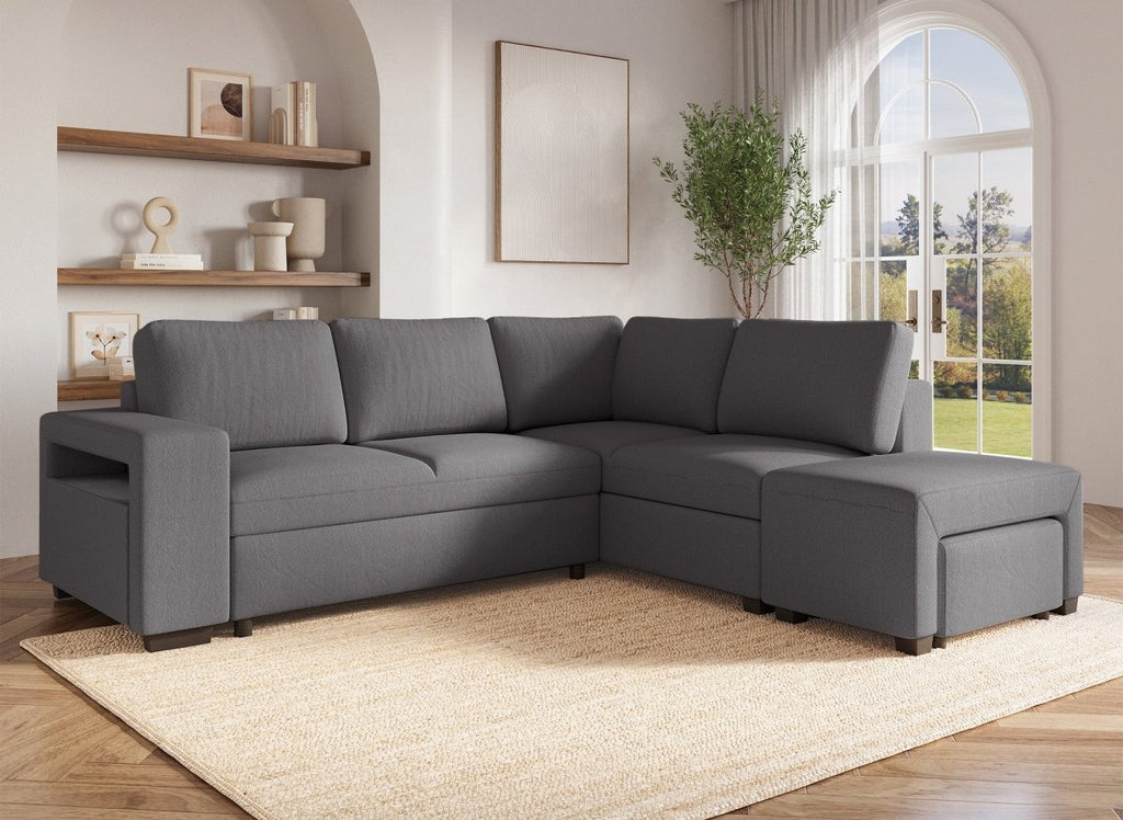 Canapé d'angle convertible en tissu gris foncé ALBAN - Angle droit