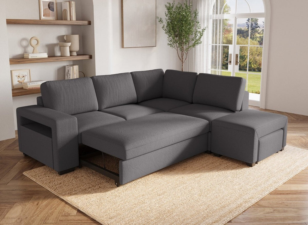 Canapé d'angle convertible en tissu gris foncé ALBAN - Angle droit