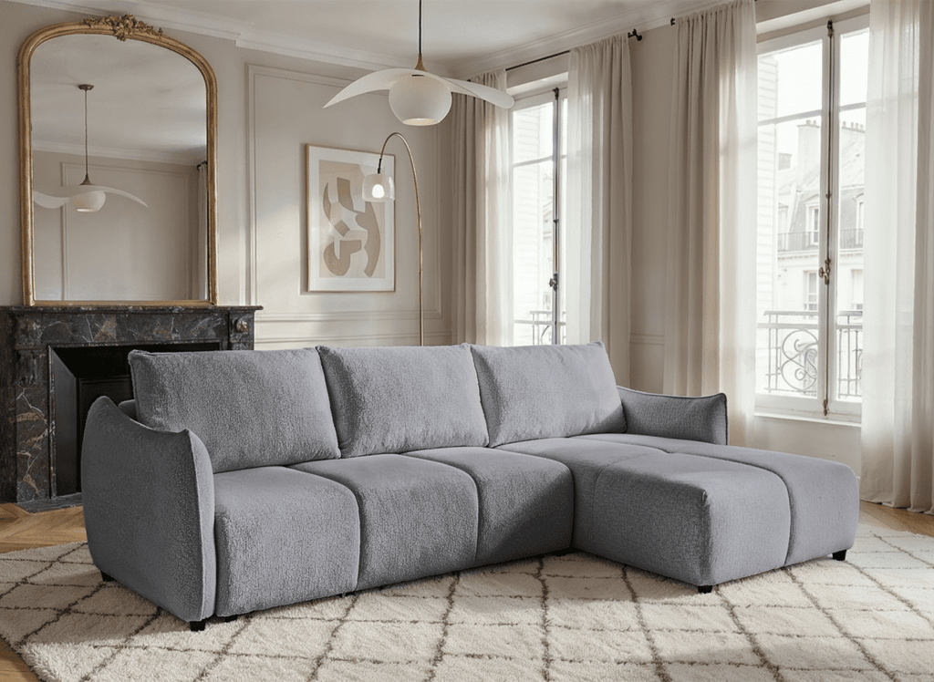 Canapé d'angle convertible et réversible en velours chiné gris MYSA