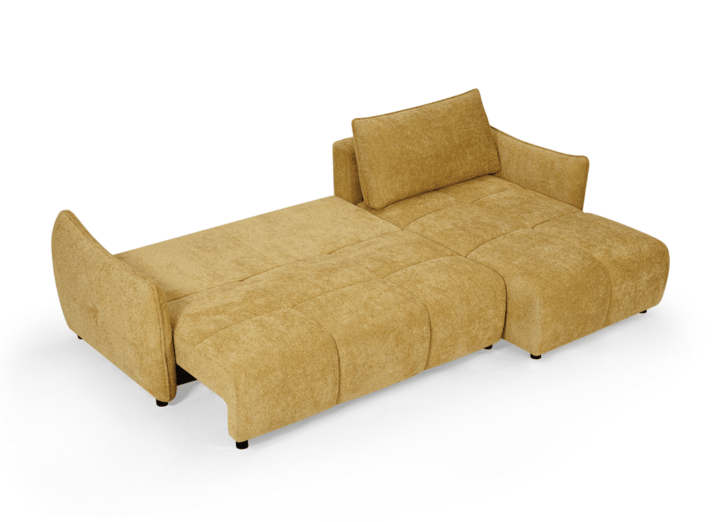 Canapé d'angle convertible et réversible en velours chiné jaune MYSA