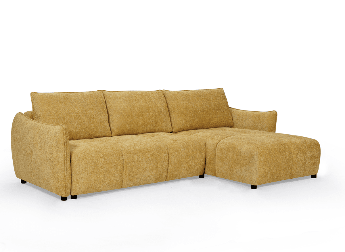 Canapé d'angle convertible et réversible en velours chiné jaune MYSA