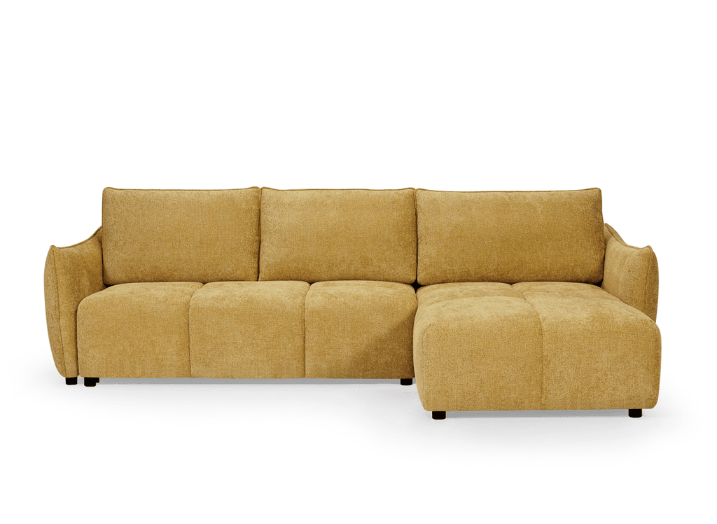 Canapé d'angle convertible et réversible en velours chiné jaune MYSA