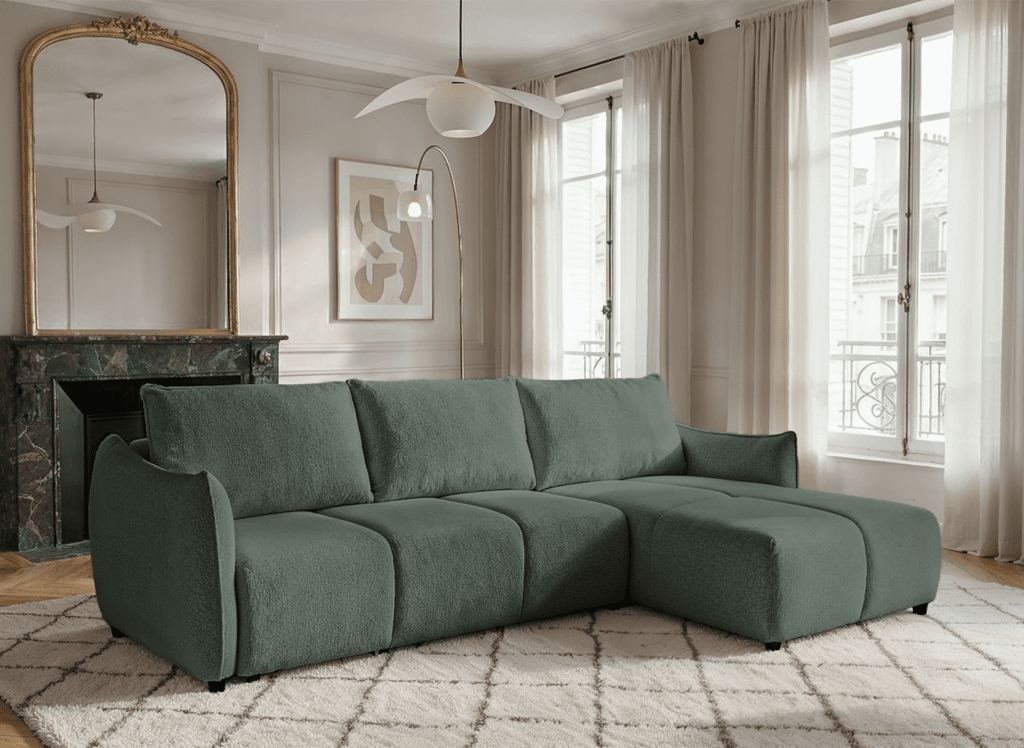 Canapé d'angle convertible et réversible en velours chiné vert olive  MYSA