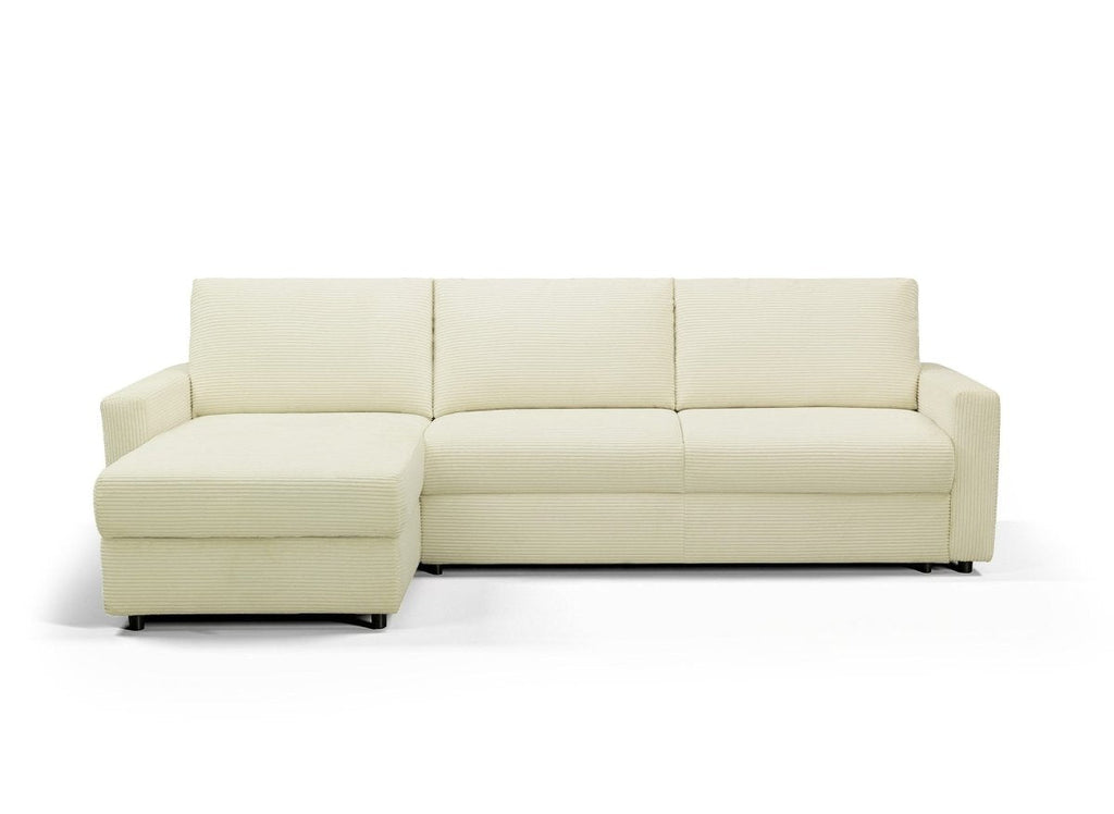 Canapé d'angle convertible et réversible ouverture express en velours côtelé beige JULIETTE