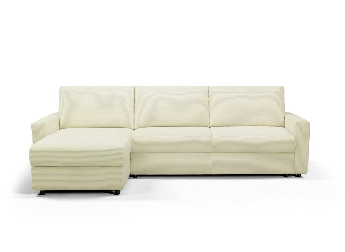 Canapé d'angle convertible et réversible ouverture express en velours côtelé beige JULIETTE