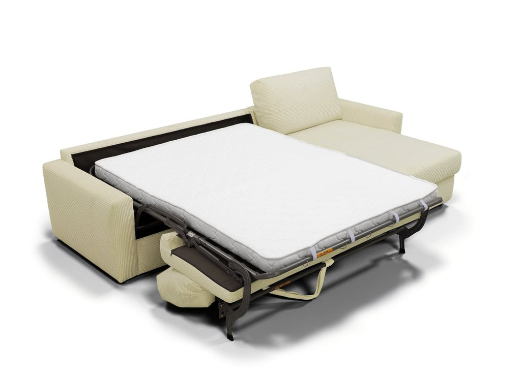 Canapé d'angle convertible et réversible ouverture express en velours côtelé beige JULIETTE