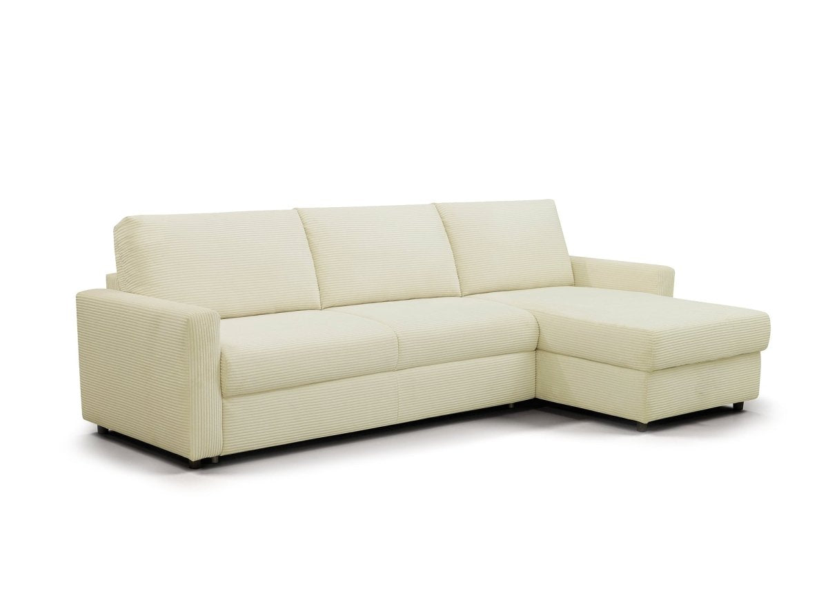 Canapé d'angle convertible et réversible ouverture express en velours côtelé beige JULIETTE