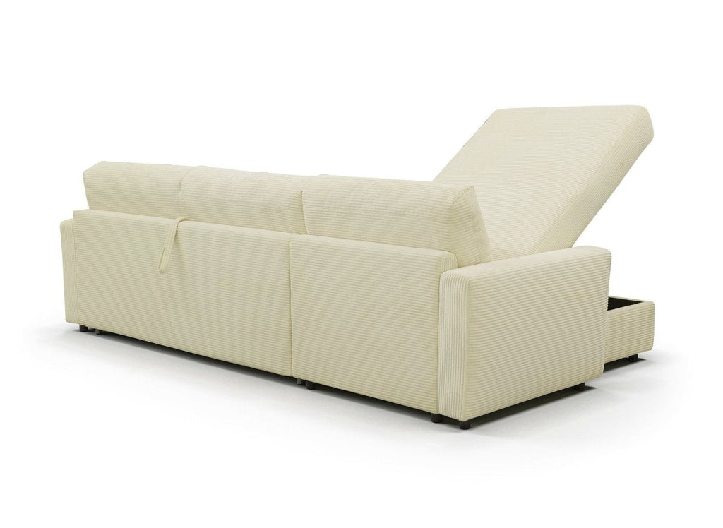 Canapé d'angle convertible et réversible ouverture express en velours côtelé beige JULIETTE