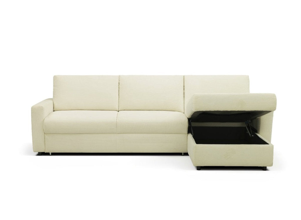 Canapé d'angle convertible et réversible ouverture express en velours côtelé beige JULIETTE