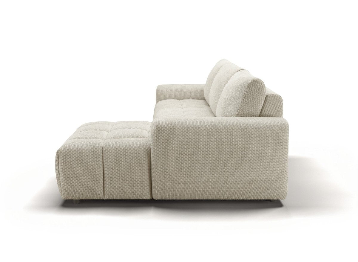 Canapé d'angle convertible ouverture express en tissu beige AGATHE - Angle droit