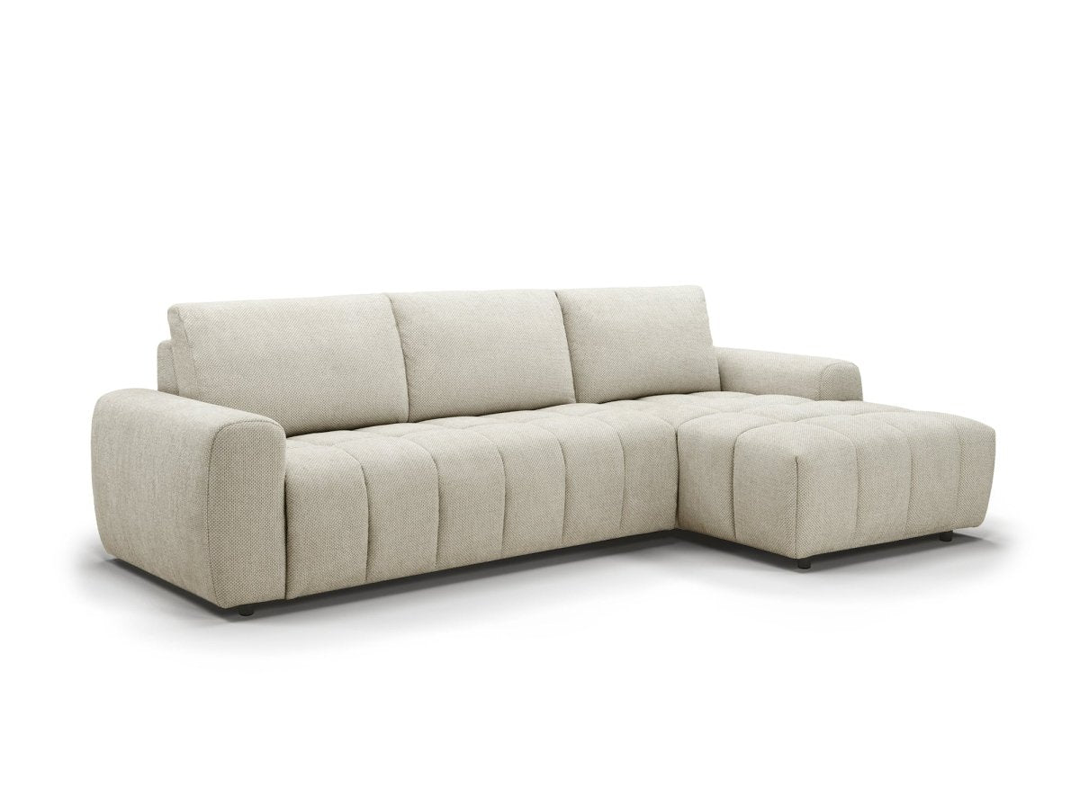 Canapé d'angle convertible ouverture express en tissu beige AGATHE - Angle droit