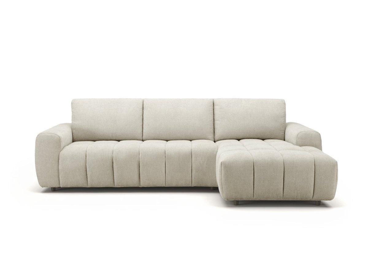 Canapé d'angle convertible ouverture express en tissu beige AGATHE - Angle droit