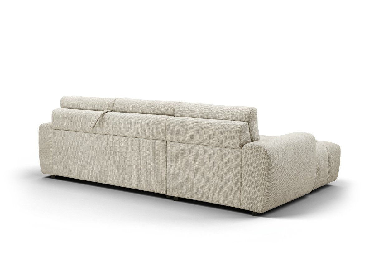 Canapé d'angle convertible ouverture express en tissu beige AGATHE - Angle gauche
