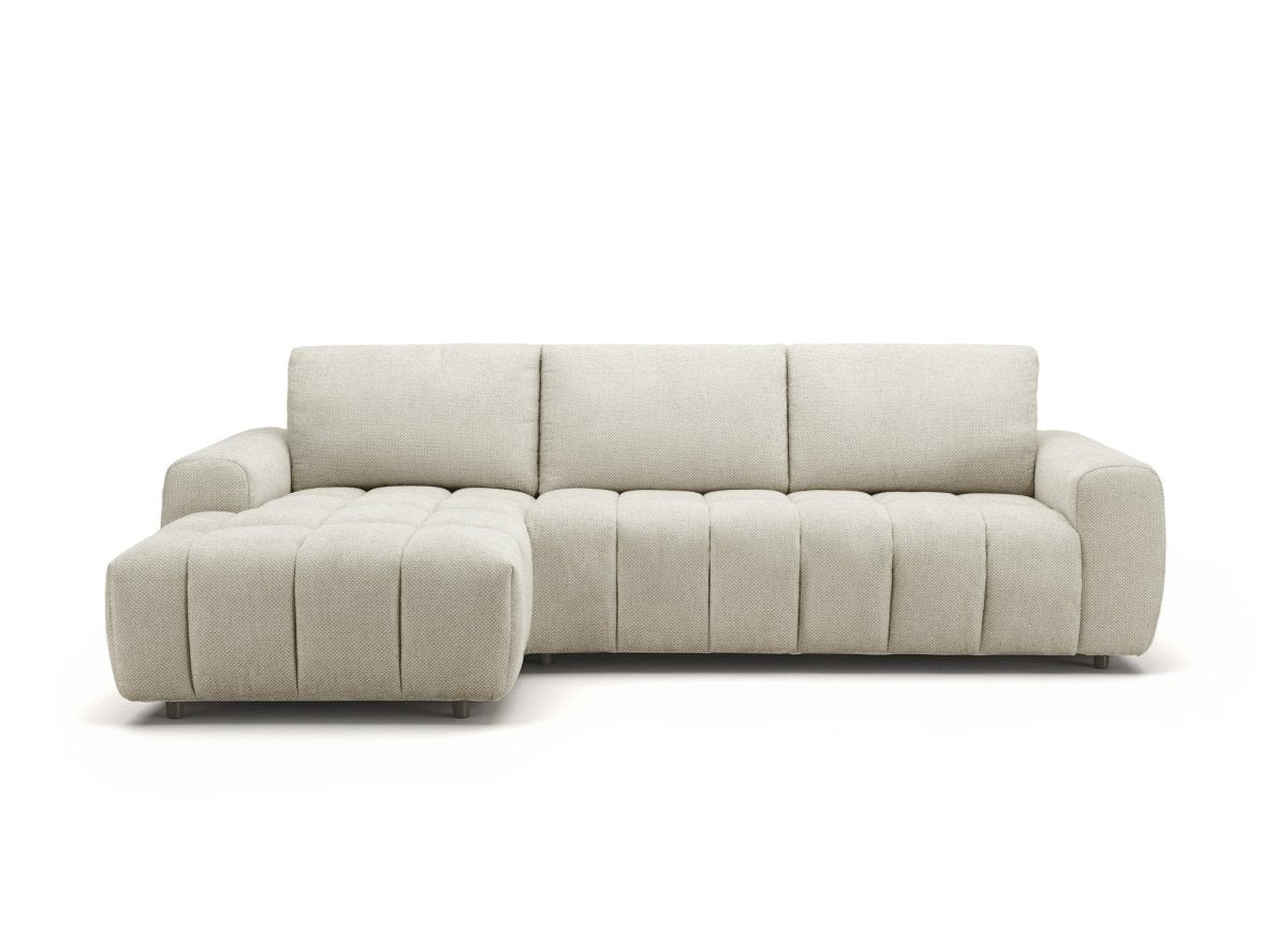 Canapé d'angle convertible ouverture express en tissu beige AGATHE - Angle gauche