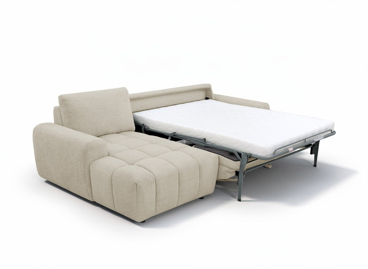 Canapé d'angle convertible ouverture express en tissu beige AGATHE - Angle gauche