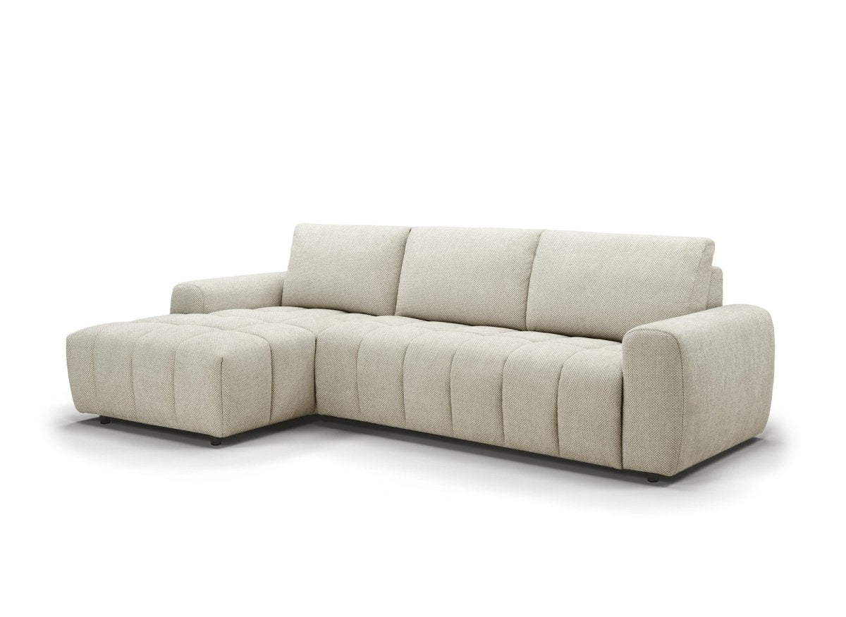Canapé d'angle convertible ouverture express en tissu beige AGATHE - Angle gauche