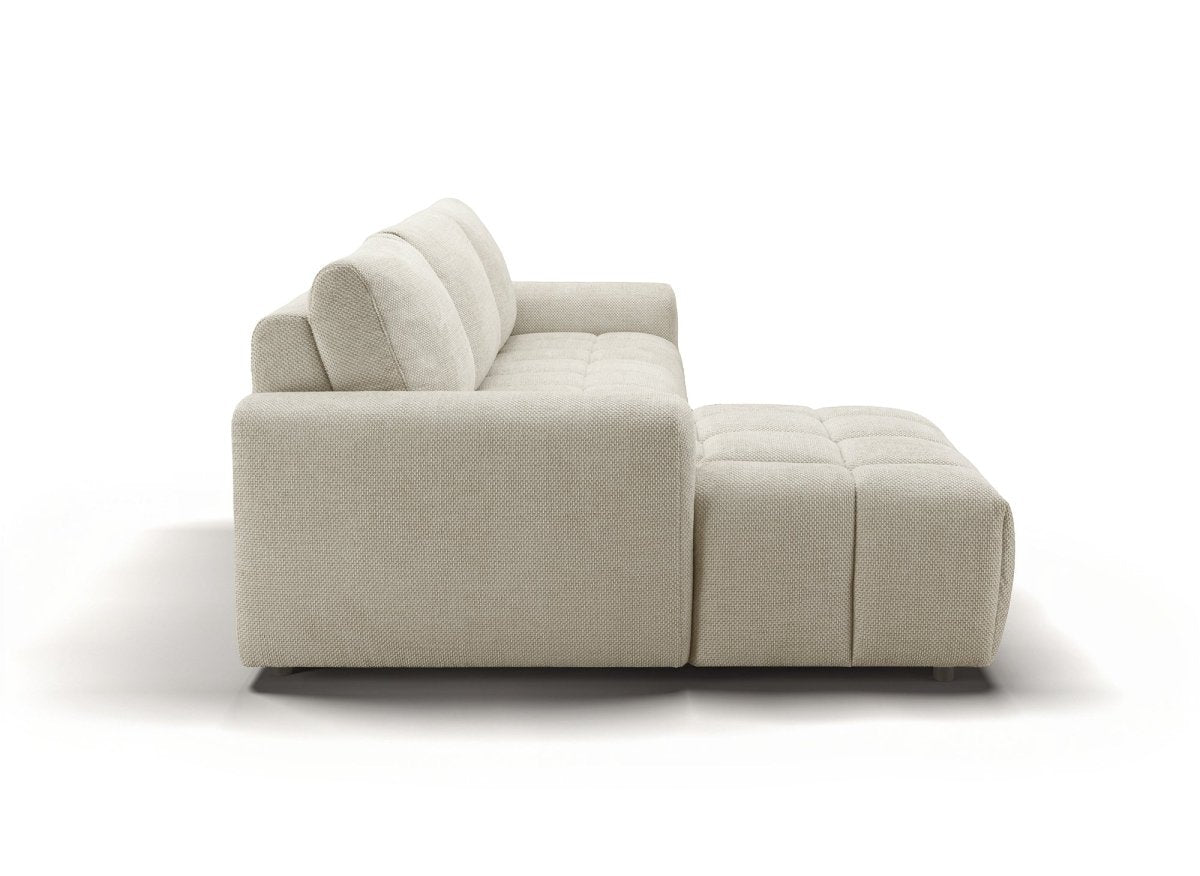 Canapé d'angle convertible ouverture express en tissu beige AGATHE - Angle gauche