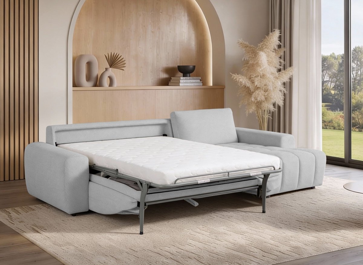Canapé d'angle convertible ouverture express en tissu gris AGATHE - Angle droit